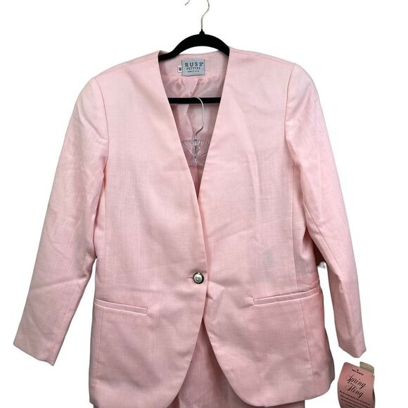 Russ Petites Womens 2 Pcs Suit Blazer and Pencil Skirt One Button Lined Pink 10 - Picture 2 of 11
